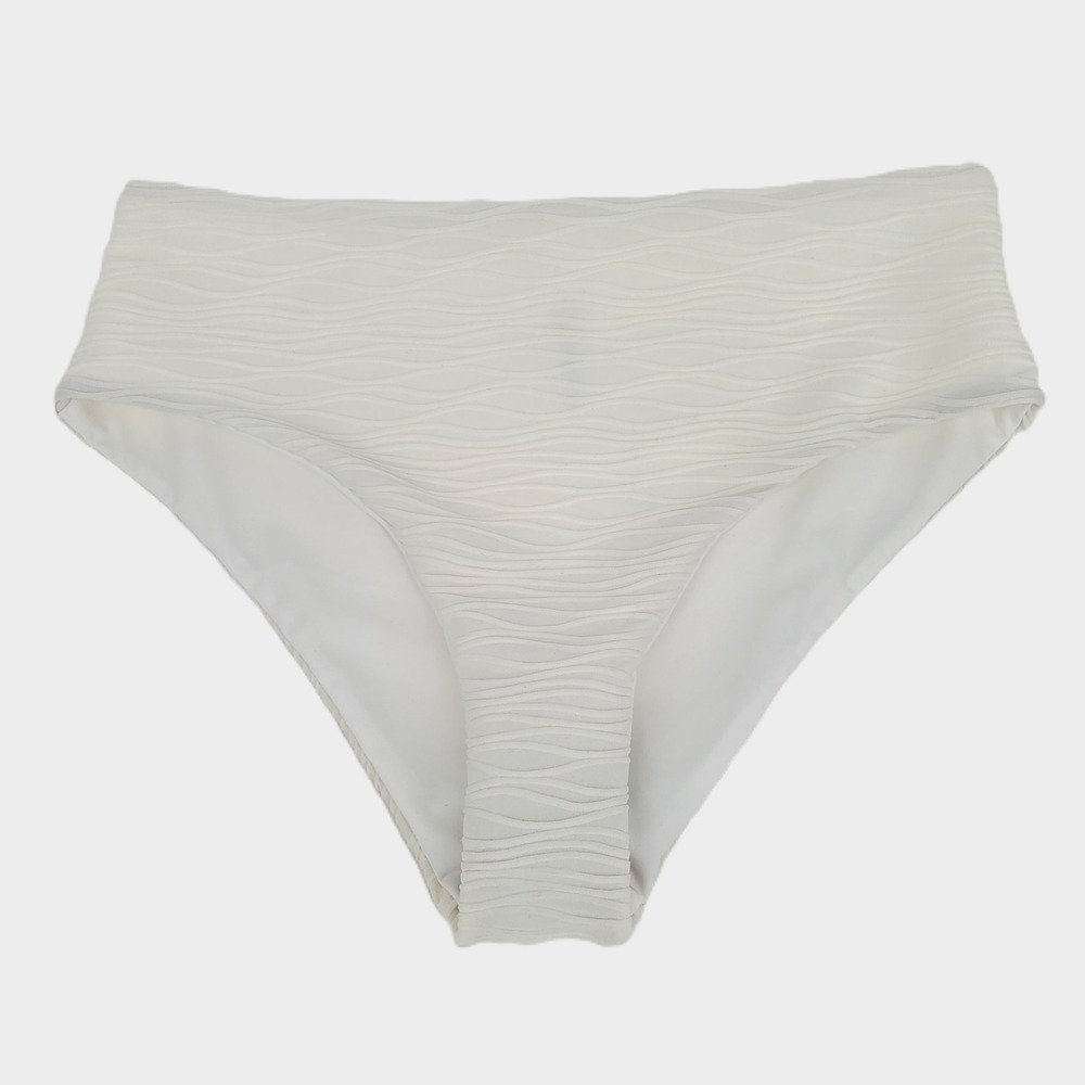 Zaful Wavy Textured High Waist Bikini Swim Bottom Large Off White Stretch Lined